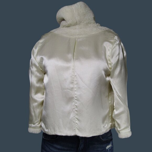 VTG 60s TEDDY Faux Fur Cream Cropped Glam Retro Coquette Short Fairy Jacket M - Picture 6 of 8